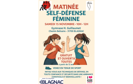 Matinée self-défense samedi 15 novembre de 10h à 12h ouvert aux féminines à partir de 12ans et gratuit !